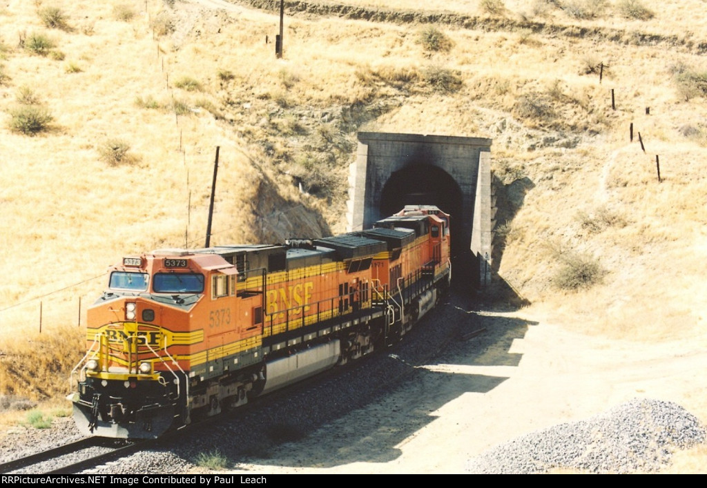 Westbound intermodal comes out of Tunnel 2